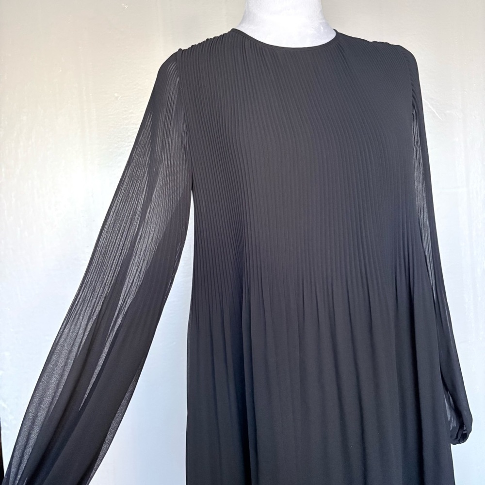 Wilfred Pleated Sheer Long-Sleeve Mini Little Black Dress 2XS - Picture 3 of 8